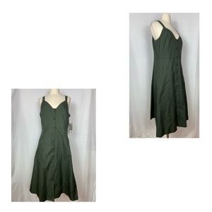 Nordstrom Apron Dress button front dark green 10